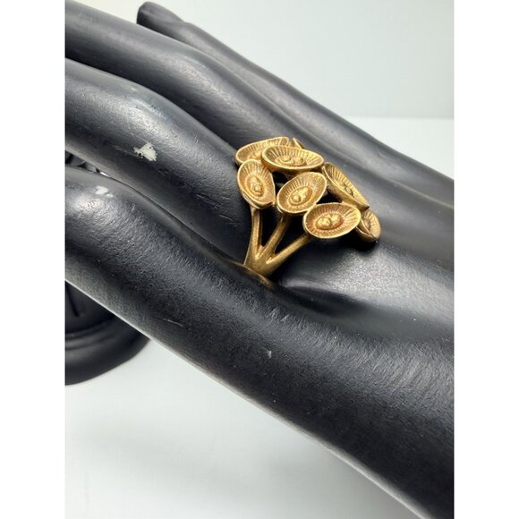Vintage Brass Brutalist Statement Ring Textured Modernist Organic Design Size 8 - Picture 8 of 11